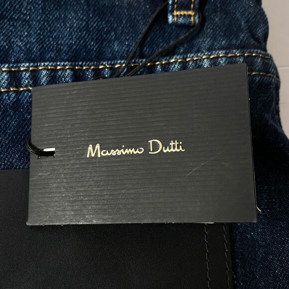 Massimo Dutti Denim Shorts 10 Blue Dark Wash Button Fly Faux Leather Pocket NWT - Picture 7 of 16